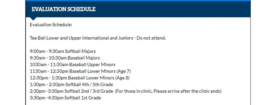 Evaluation Schedule